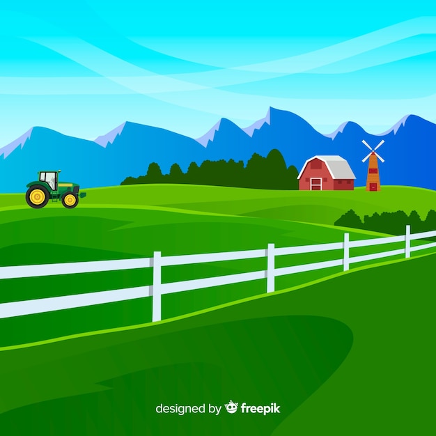 Gratis vector boerderij landschap in vlakke stijl