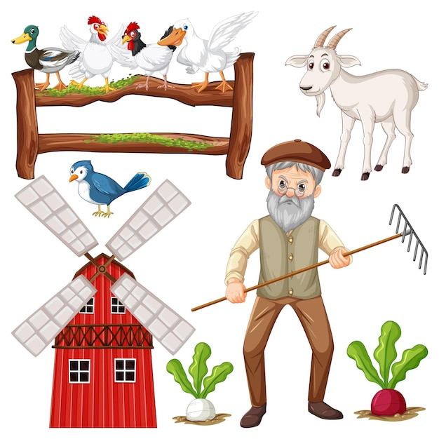 Gratis vector boerderij objecten en elementen vector set