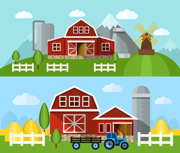 Gratis vector boerderij platte banner