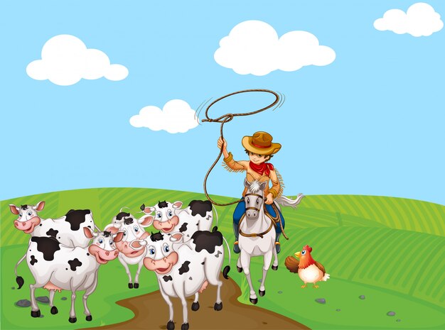 Boerderij scène met dierenboerderij cartoon stijl