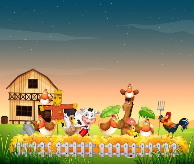 Gratis vector boerderij scène met dierenboerderij en lege hemel