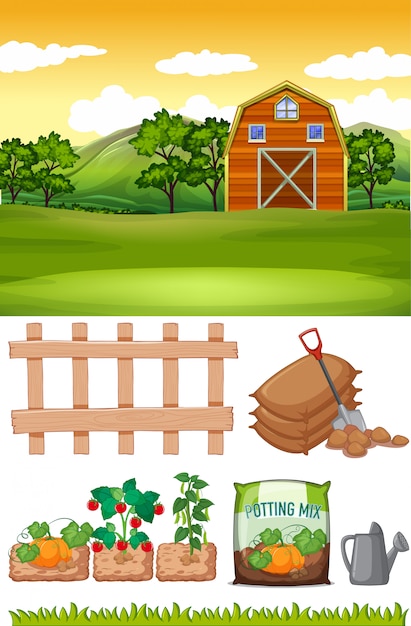 Boerderij scène met schuur en andere landbouwproducten op de boerderij