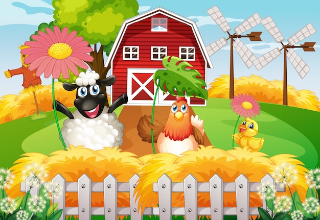 Gratis vector boerderij thema achtergrond met boerderijdieren