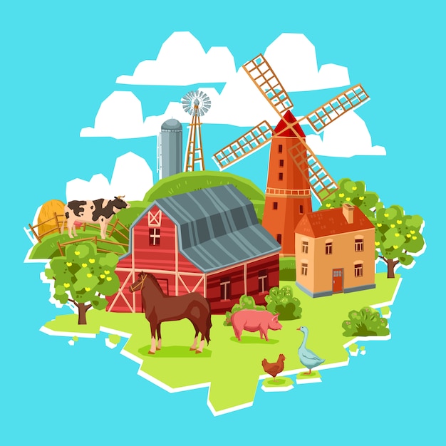 Gratis vector boerderij veelkleurige concept