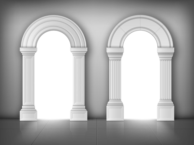 Gratis vector bogen met witte kolommen in de muur, interieur poorten