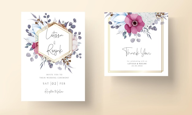 boho bruiloft uitnodigingskaart met mooie bloem en bladeren
