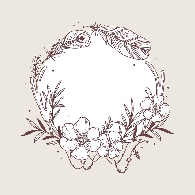 Boho frame met gravure handgetekende details