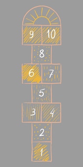 Boho hinkelspel kind activiteit spel geïsoleerd op een grijze achtergrond. design vloerkleed kinderspelletjes getekende kleurpotloden waarin buiten gespeeld wordt. vector illustratie.