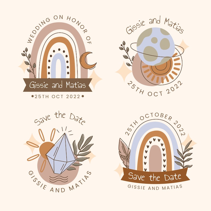 Gratis Vector boho-ontwerpbadges voor bruiloften