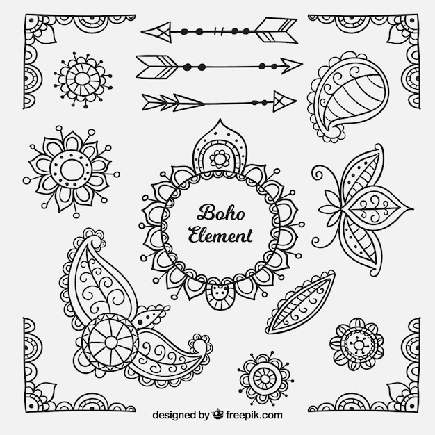 Gratis vector boho ornamenten instellen