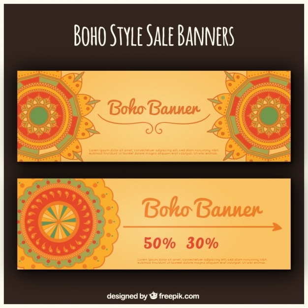 Boho stijl banners in oranje tinten