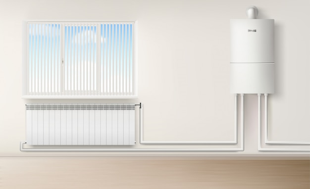Boiler boiler op muur verbonden met radiator