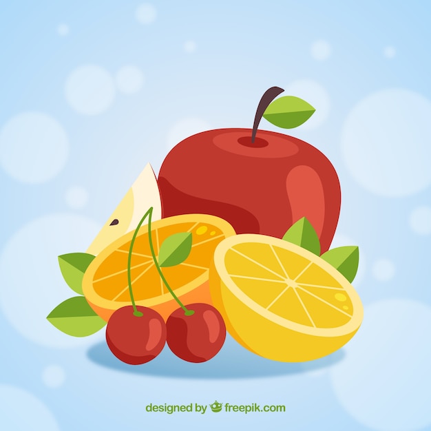 Bokeh achtergrond met gekleurde stukjes fruit