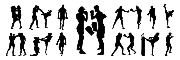 Gratis Vector bokssilhouetpakket met kickbox-silhouetten