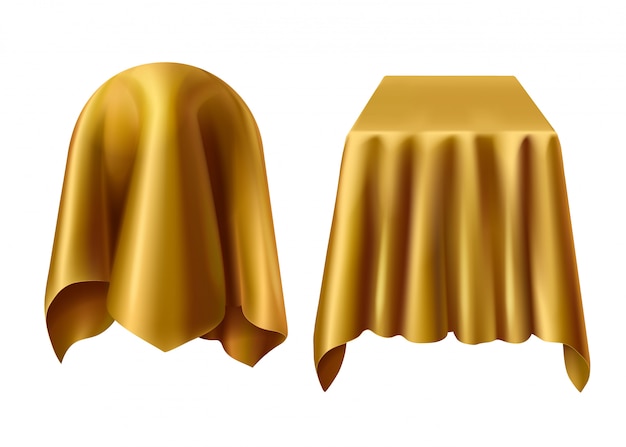 Gratis vector bol en doos bedekt met gouden doek