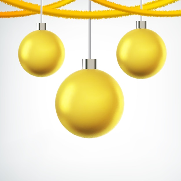 Gratis vector boom opknoping gele kerstballen en linten op wit