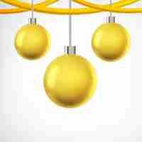 Gratis vector boom opknoping gele kerstballen en linten op wit