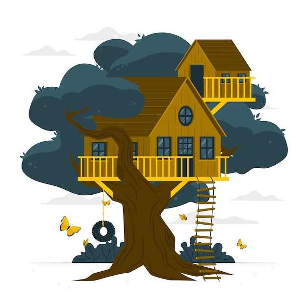 Gratis vector boomhut concept illustratie