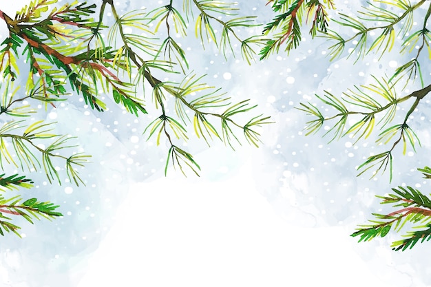 Gratis vector boomtakken kerstmis aquarel achtergrond