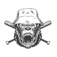 Gratis vector boos gorillahoofd in de hoed van panama