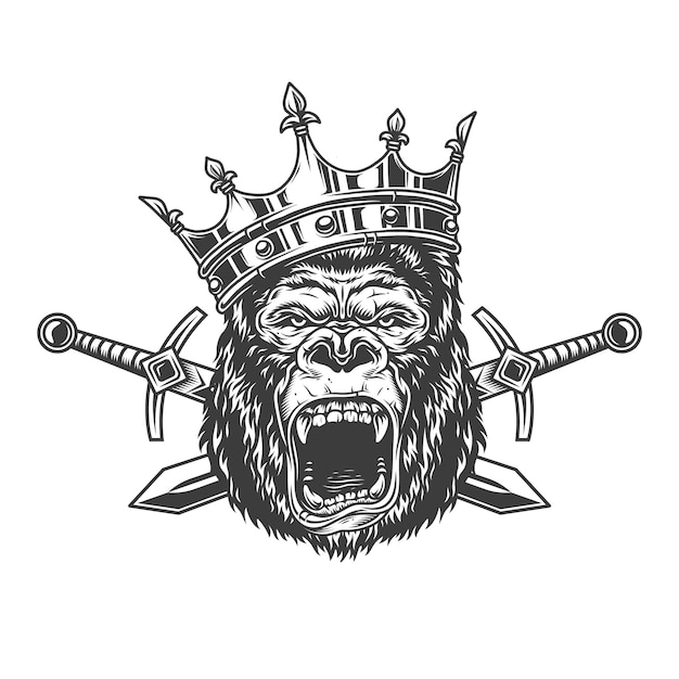 Boos gorillahoofd in koninklijke kroon