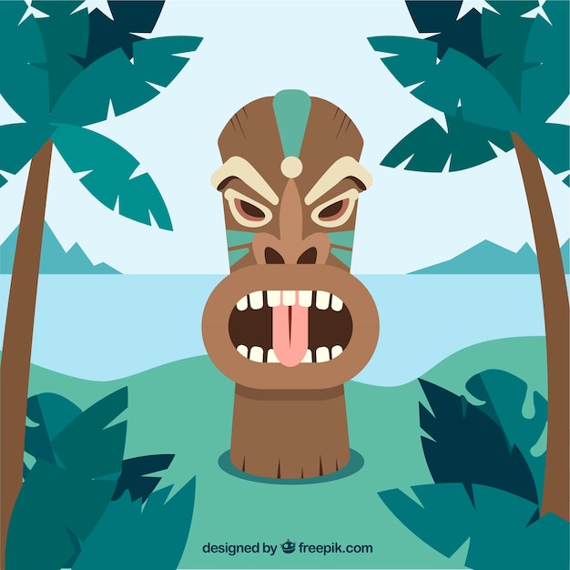 Gratis vector boos tiki totem in de natuur