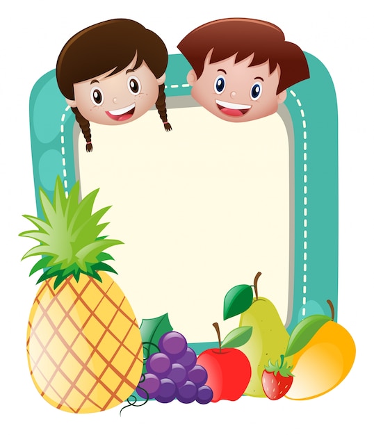 Gratis vector border template met kinderen en fruit