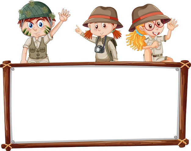 Gratis vector bordsjabloon met kinderen in safari-outfit