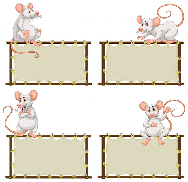 Bordsjabloon met schattige muis op witte achtergrond