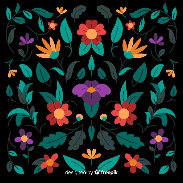 Gratis vector borduurwerk mexicaanse bloemen decoratieve achtergrond