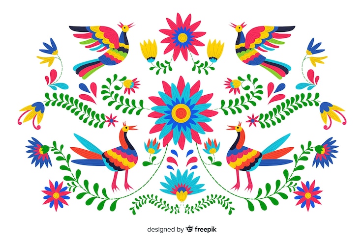 Gratis Vector borduurwerk mexicaanse bloemenachtergrond