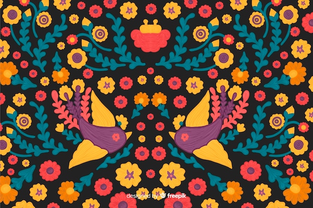 Gratis vector borduurwerk mexicaanse bloemenachtergrond