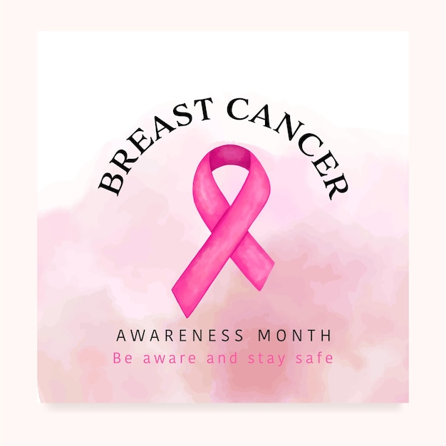 Borstkanker bewustzijn lint logo met aquarel vlek borstel roze achtergrondkleur