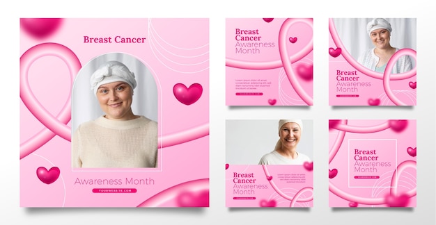 Gratis vector borstkanker bewustzijn maand realistisch ig post collectie