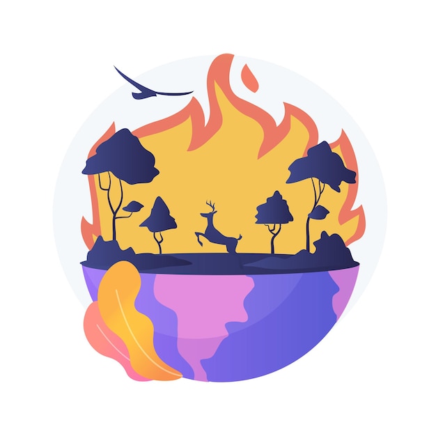 Bosbranden abstract concept illustratie. Bosbranden, brandbestrijding, oorzaak van natuurbranden, verlies van wilde dieren, gevolg van opwarming van de aarde, natuurramp, hoge temperatuur