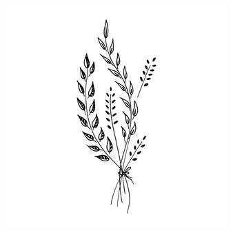 Botanische doodle. florale elementen. een klein boeket van gras, takken en bloemen. hand getekende vectorillustratie, geïsoleerd op wit.