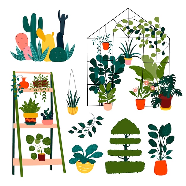 Gratis vector botanische tuinelementencollectie