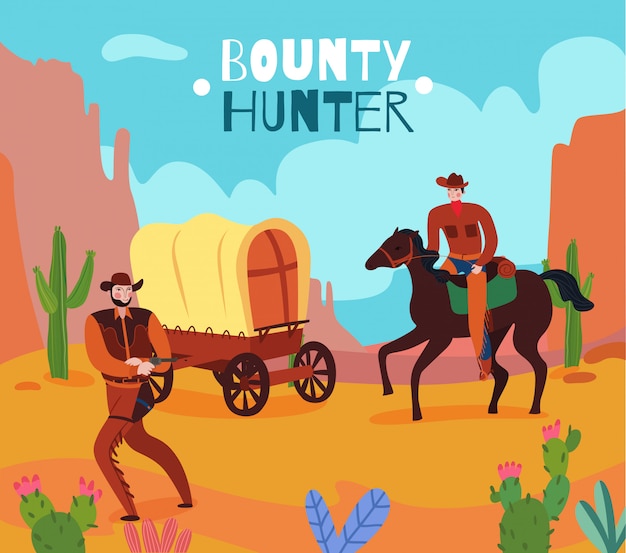 Gratis vector bounty hunter illustratie in de grand canyon