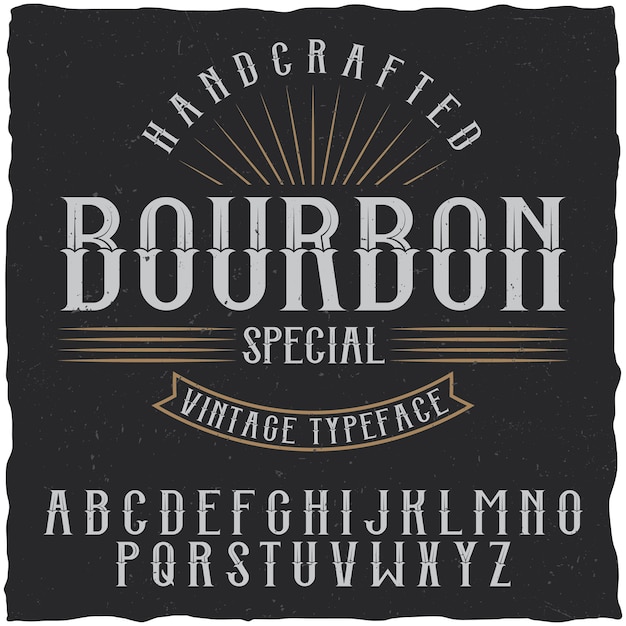 Gratis vector bourbon-label lettertype en voorbeeld