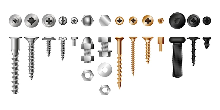 Gratis Vector bouten en verschillende gereedschappen assortiment realistische set geïsoleerde vectorillustratie