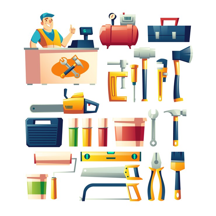 Gratis Vector bouw hulpmiddelen winkel assortiment cartoon vector