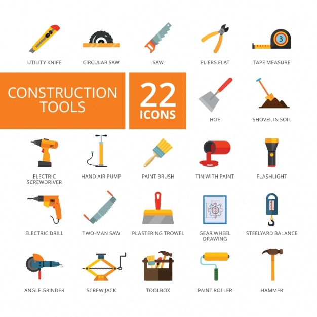 Gratis vector bouwgereedschap iconen collectie