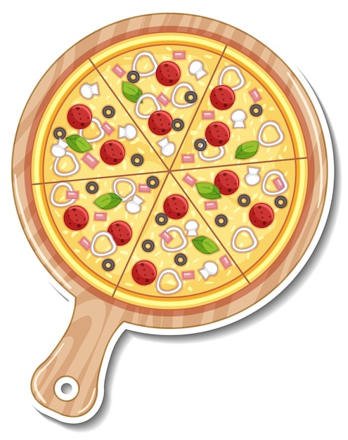 Gratis vector bovenaanzicht van italiaanse pizza sticker op witte achtergrond