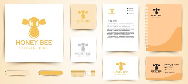 Box Bee Honey vliegende logo ontwerpen inspiratie geïsoleerd op een witte achtergrond