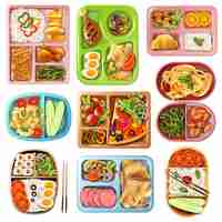 Gratis vector boxed lunches set