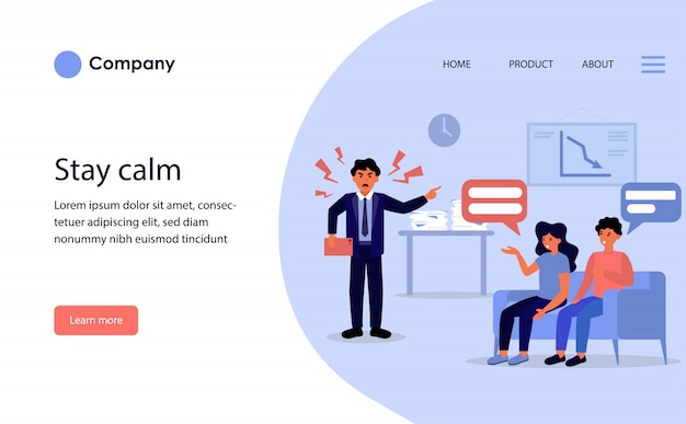 Boze baas schreeuwt tegen werknemers voor verlies. Website sjabloon lay-out