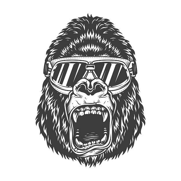 Gratis vector boze gorilla in zwart-wit stijl