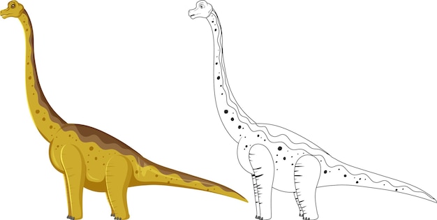 Gratis vector brachiosaurusdinosaurus met zijn krabbeloverzicht op witte backgrou