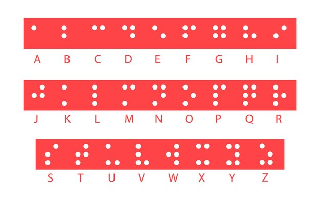 Braille Alfabetletters, vectorillustratie. Tactiel schrijfsysteem gebruikt door mensen die blind of slechtziend zijn.