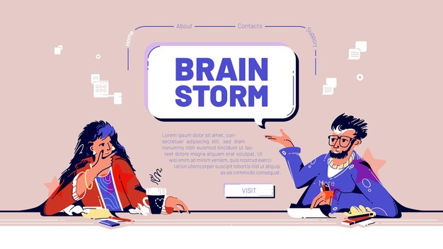 Brainstorm banner met teamvergadering in het kantoor van het bedrijf